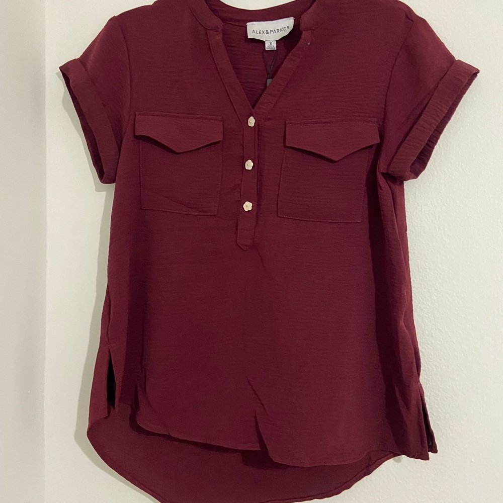 Elegant Burgundy Blouse with Button Accents